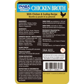 INABA Chicken Broth with Chicken & Scallop Recipe (Side Dish Wet Treat for Cats) 8 Singles Packs, Blue (INA823)