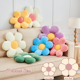 Kcvvcr White Yellow Flower Throw Pillow, Soft 14.9" Floral Plush Daisy Decorative Pillow for Bed Sofa Couch