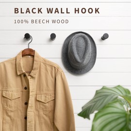 NAUMOO Wooden Black Wall Hooks - Pack of 4 - Wall Mounted Decorative Hook - Modern Wood Pegs for Hanging Hat, Coat, Towel - Purse and Backpack Hanger for Entryway