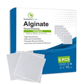 Sanitized Care Calcium Alginate Wound Dressing, 4'' x 4'' Patches,05 Individual Sterile Pads, Soft and Highly Absorbent Dressing Gauze, Non-Stick Padding