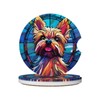 Yorkie Stained Dog Breed Glass Art Ceramic Car Cup Holder