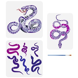 FINGERINSPIRE Pack of 3 Snake Painting Stencils with a Brush, 2 Sizes, Snake Pattern, Drawing Template, Animal Motif, DIY Art, Decoration Stencil for Painting on Wood, Walls, Fabrics and Furniture