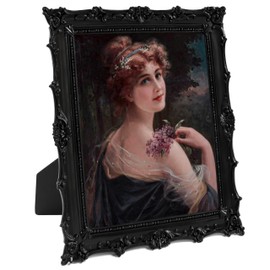 Comfymon 8x10 Vintage Photo Frames, Black Hand-Crafted Resin Photo Frame with Easel & Hook, Home Ornament for Tabletop or Wall Mount