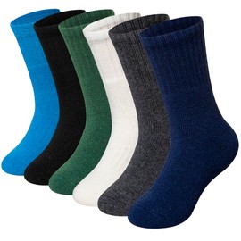 WEVIAS Kids Merino Wool Hiking Socks Boys Thermal Winter Cozy Boot Warm Cushion Socks 6 Pairs (Blue/Green/Black, 8-12 Years)