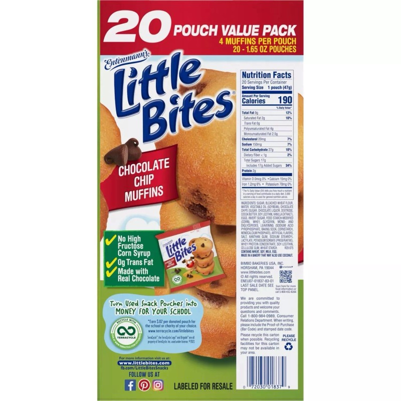 Entenmann's Little Bites Chocolate Chip Muffins, 1.65 oz., 20 pk.