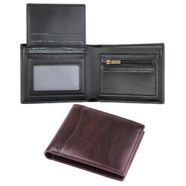 DOXUNGOO Carteras para hombre 10 tarjeteros 2 espacios para billetes,1 espacio para monedas con cremallera Slim RFID Piel Identificación Ventana Con Caja de Regalo Accesorios para hombre(Marrón)