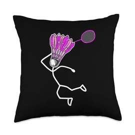 Badminton Set Designs for Men Women & Kids Badminton Stylish Cool Stick Figure Girl Throw Pillow, 18x18, Multicolor