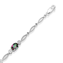 Jewelili Sterling Silver 7X5 MM Oval Shape Simulated Mystic Topaz Bracelet, 7.5"