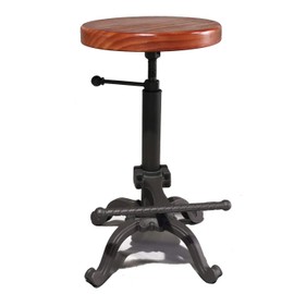 Topower Industrial Retro Vintage Farm Wooden Tractor Stool Kitchen Swivel Height Adjustable bar Stool (Dark Brown)