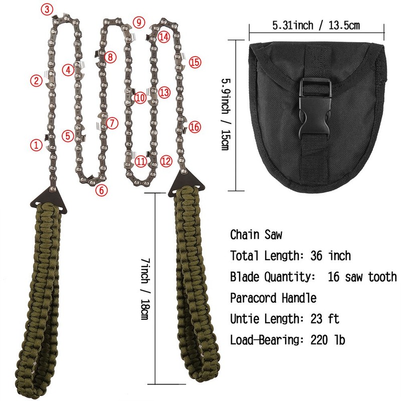 Pocket Chainsaw with Paracord Handle 36 Inches 16 Teeth Long