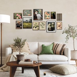 Dazzlewall Vintage Rustic Wall Decor Poster French Country Flower Bird Black Cat Wall Poster for Farmhouse Bedroom Living Room Decor Set of 12