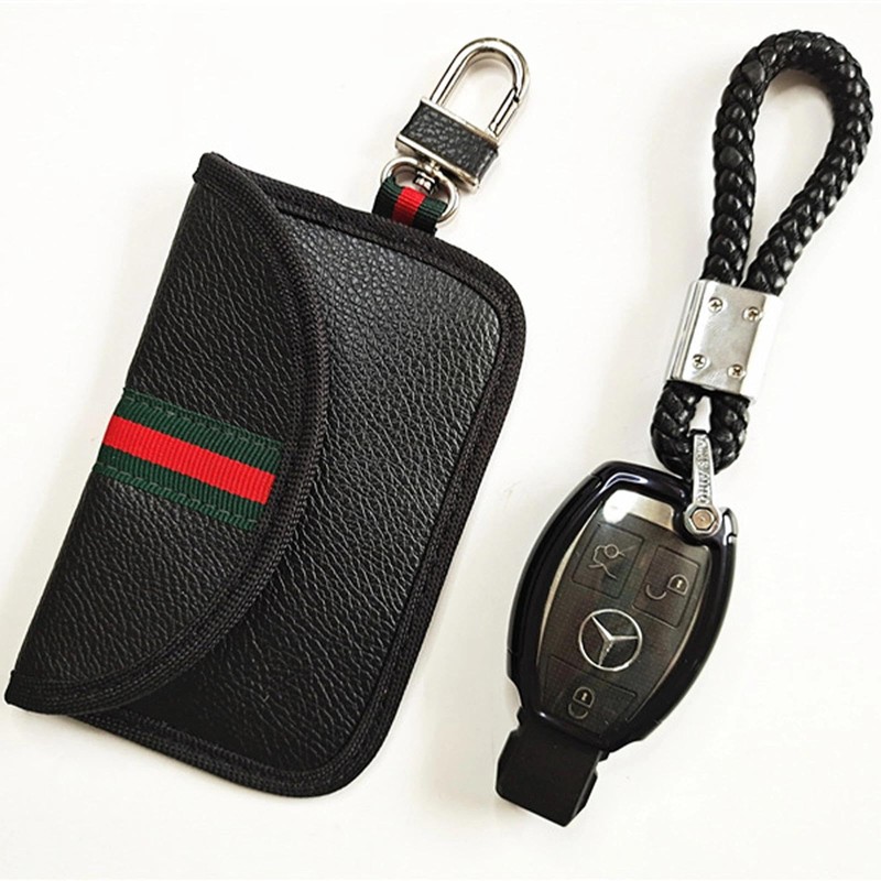 Faraday Leather Car Key Case RFID Remote Key Shielding, black,