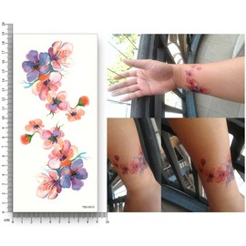 S.A.V.I 3D Temporary Tattoo Sticker Beautiful Red Pink Flowers Design Size 19x9cm - 1pc, Multicolor, 4 g