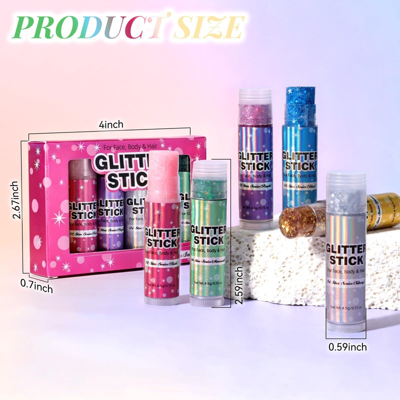 DAGEDA 6 Colors Body Glitter Stick Set, Sparkling Face Hair
