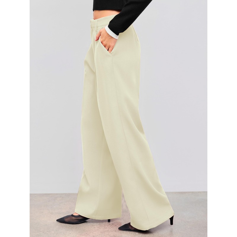 CIDER High Waist Pleated Wide Leg Pants A-Beige