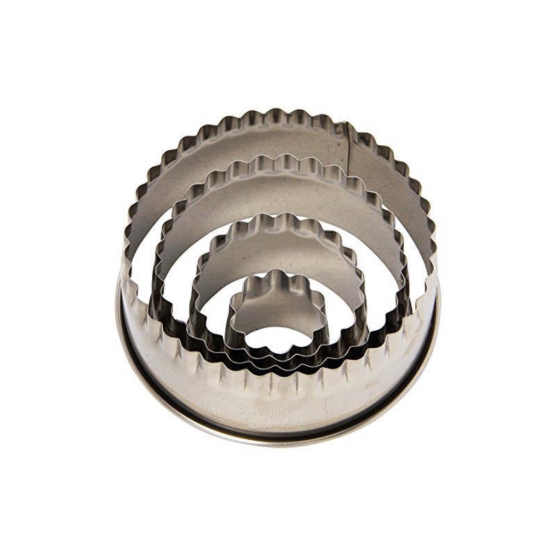 Ateco Fluted Edge Round Cutters in Graduated Sizes, Stainless Steel,