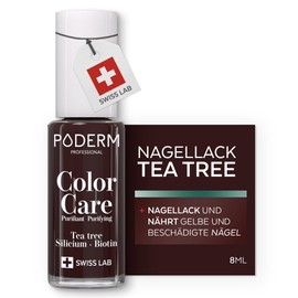 PODERM - Nagellack TEA TREE FÜR NAGELPILZ - GELBE / BESCHÄDIGTE NÄGEL BEHANDELN - Lackpflege verhindert und behandelt Mykose - 2 IN 1 PFLEGE - EINZIGARTIGE FORMEL - Hergestellt in der Schweiz