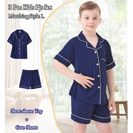 DIKFA Girls Pajamas Set Button-Down Pjs Soft Loungewear Short Sleeve Sleepwear for Kids Boys Nightwear Navy Blue 130CM
