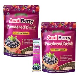 2-Pack Ftgum Acai Berry Powdered Drink with Chia Seeds | Acai, Strawberry & Cranberry Blend | 4g x 20 Sachets