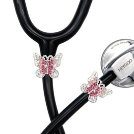 HEYGOO HEYGOO 2 Pack AB Pink Butterfly Bling Stethoscope Charms, Stethoscope Id Name Tag for Doctor Nurse Christmas Gift