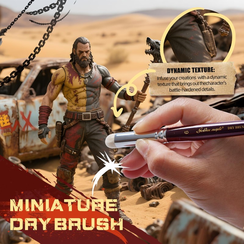 Kolinsky Sable Miniature Brushes, Drybrushes for Miniature Set, 7 Pieces,