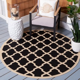 SAFAVIEH Courtyard Collection 5'3" Round Black/Beige CY6903 Trellis Indoor/ Outdoor Waterproof Easy--Cleaning Patio Backyard Mudroom Area--Rug
