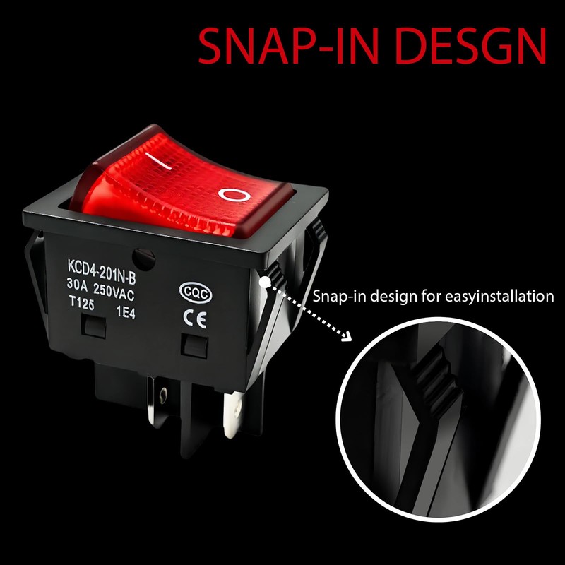30A 250V AC DPST 4 Pin Boat Toggle Switch, 4Pack