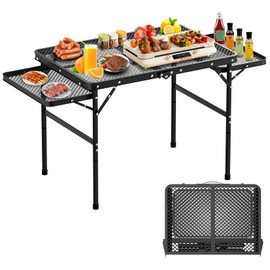 Folding Camping Table with 2 Extra Desktop, Height Adjustable Portable Grill Table, Metal Outdoor Grill Table for Outside, Camping Cooking Tables for Picnic, BBQ, 53.14 x 26.6 x 23.6 inches Large Size