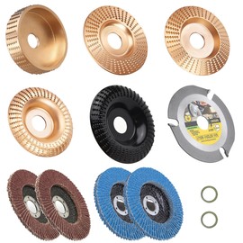12pcs Angle Grinder Wood Carving Disc Set, 1pcs Cutting Disc +5 Pcs Grinder Disc + 5pcs Flap Discs + 5pcs 7/8"-5/8" Arbor, 4" or 4-1/2" Angle Grinder Attachments for Wood Cutting, Grinding
