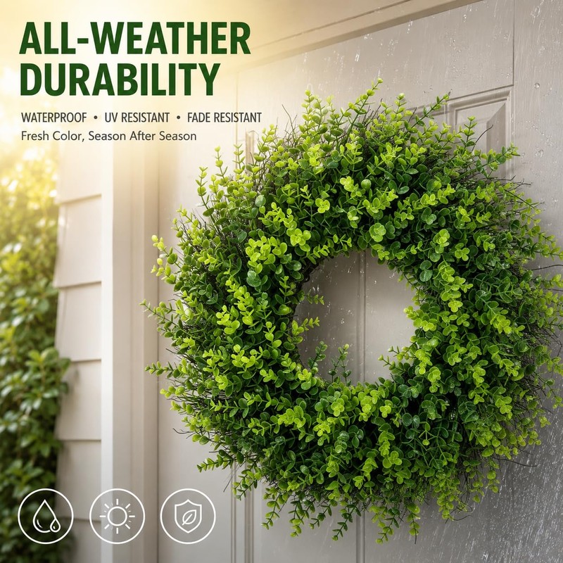 26” Boxwood Wreaths for Front Door Summer Wreaths for Front