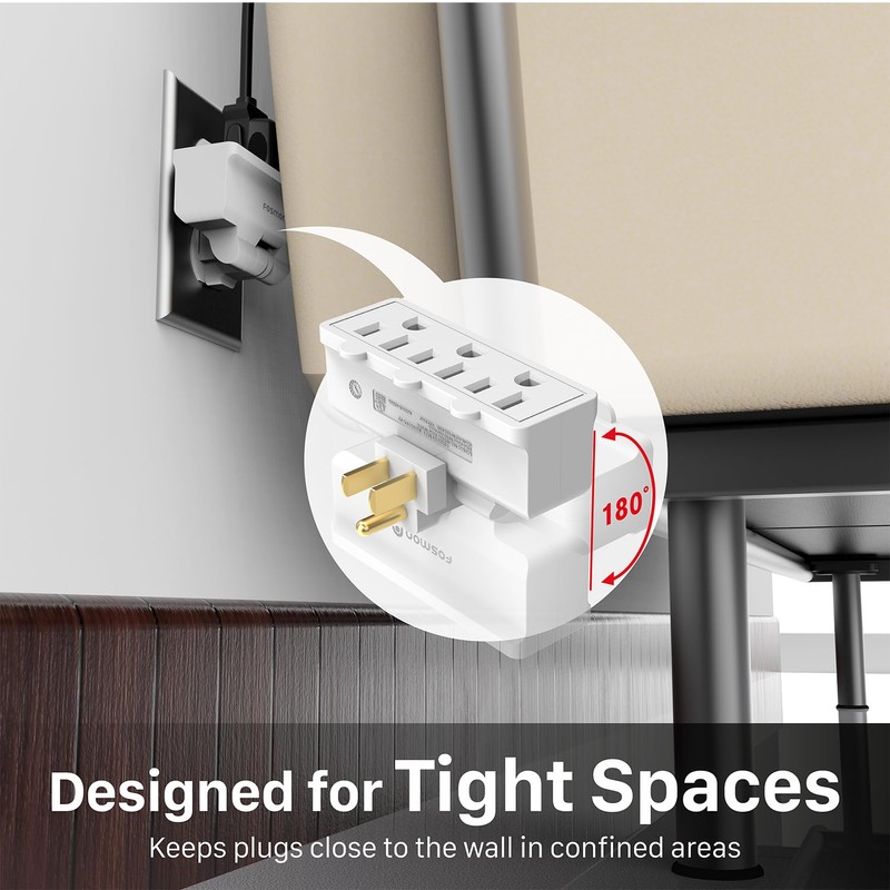 Fosmon 3 Outlet Adapter, 3 Way Rotating Outlet Plug Adapter,