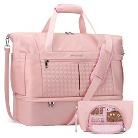 Maelstrom Gym Bag for Women,40L Travel Duffel Bag with Shoes Compartment and Wet Pocket,Waterproof Carry On Weekender Bag,Sport Gym Tote Bags Swimming Yoga, Hospital Holdalls-Pink