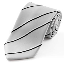 MICHI CORONDON Brand Necktie, Made in Japan, Silk, Jacquard Weave, Woven Pattern, Striped (A Pattern: Silver Gray)