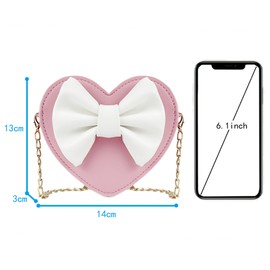 Milya DE Cute Girls PU Leather Shoulder Bag Heart Shaped Bow Princess Mini Bags Kids Cross Body Handbag Shoulder Bag, pink
