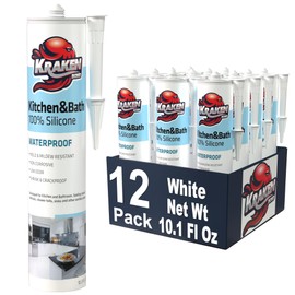 Kraken Bond Premium Kitchen and Bathroom Silicone Caulk White - (12x10.1 fl.oz) RTV White Caulking Silicone Waterproof for Kitchen, Bathroom, Shower, Sink, Anti Shrink 100% Silicone Caulking | 12 Pack