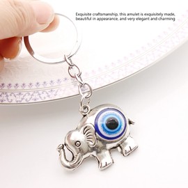 Jiawu Blue Evil Eye Keychain, Silver Lucky Elephant Key Ring, Good Luck Key Pendant Elephant Charm, Sign of Protection and Blessing, Hanging Ornament for Car/Backpack/Handbag/Purse