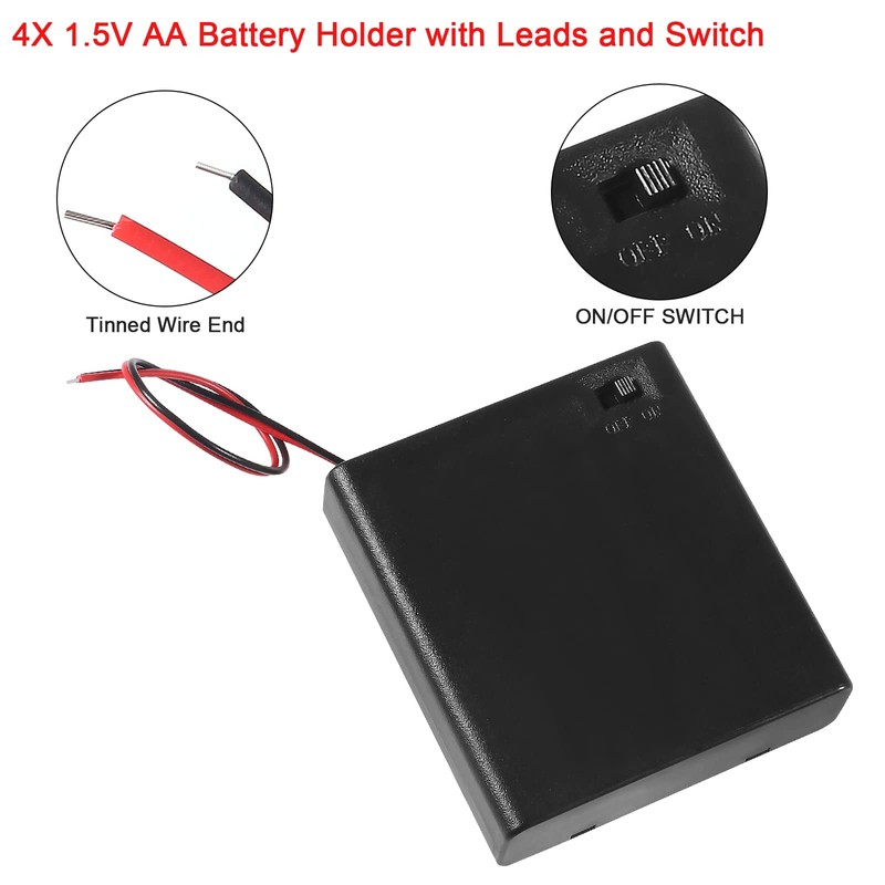 5pcs 4 AA Battery Holder with Cover and Switch, 4X
