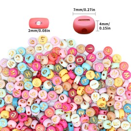 Pack of 800 Round Letter Beads with 1 Roll of Elastic Cord, 4 x 7 mm Coloured Letter Beads for Bracelets Making A-Z Assorted Acrylic Alphabet Beads for Jewellery Making Small Circle Letter Beads