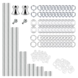 Lamp Repair Hardware Assortment,All Thread Pipe Lamp Rod,Includes Lamp Nipples,Coupling Pipe Connectors,Switch Knobs,Washers & Lock Nuts (Silver Color/Including 12 Inch Lamp Rod Kit, 136)