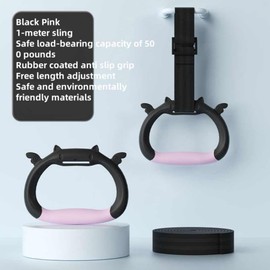 GDLPZM Gymnastics Rings, Children's Home Gym Equipment, Children's Adjustable Strap Strength Training Rings, Pulling Rings for Physical Training (Black Pink)