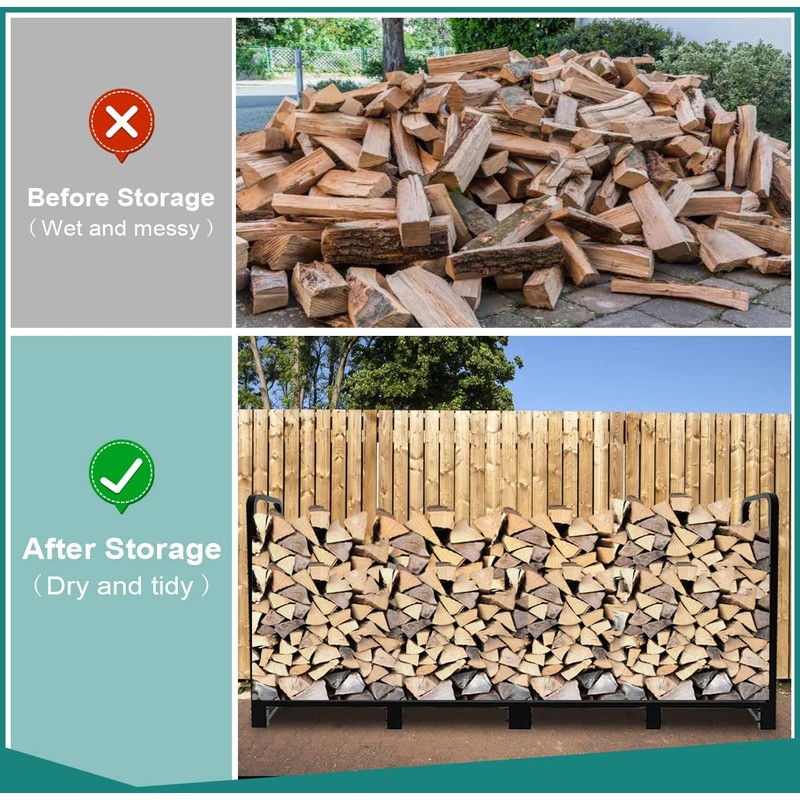 Fandature 8Ft Firewood Rack Adjustable Fireplace Wood Holder For Outdoor