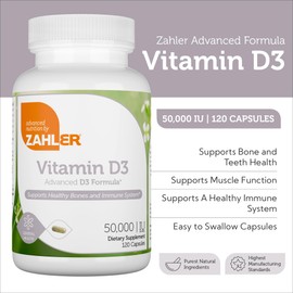 Zahler - Advanced Vitamin D3 50000 IU Softgels (120 Count) Kosher Vegetarian Friendly Vitamin D for Immune Support, Bone, Teeth & Muscle Health - Weekly D3 Vitamin Supplement- Easy Swallow VIT D 3