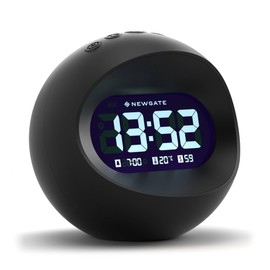 NEWGATE® Centre of The Earth Alarm Clock | Round Retro Digital LCD Clock | Black | Ideal for Bedside, Desk or Shelf | Retro Bedroom & Office Accessory