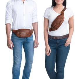 STILORD 'Marquez' Belt Bag Leather Ideal Cross Body Shoulder Bag Vintage Bum Bag Waist Bag for Men Women Belt Bag for Strap Bag Genuine Leather, Napoli - Brown