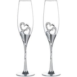 ukgiftstoreonline Double Heart Wedding Champagne Flute with Sparkling Crystals