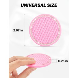 JOYTUTUS Car Cup Holder Coaster, 2.67 inch Universal Car Cup Holder Insert with Crystal Rhinestone, 2 Pcs Anti Slip Cup Holder Coasters for Car, Car Accessories for Women (Pink with Diamond)