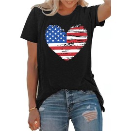 American Flag Heart Shirts for Women 4th of July T-Shirt Graphic Patriot Tee USA Flag Shirt Tops