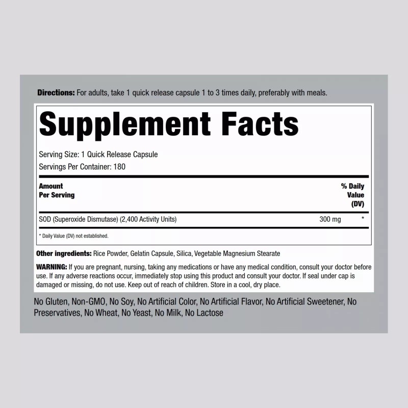 Piping Rock SOD Superoxide Dismutase | 300 mg | 180