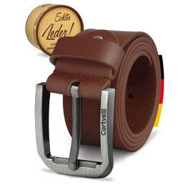 Cartvelli Premium Men's Leather Belt Made in Germany with Gift Box - Genuine Leather Belt 40 mm - cognac brown, size: 130