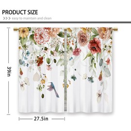 Laifzere Watercolor Floral Kitchen Curtains Flower Plant Small Short Cafe Window Curtains Rustic Colorful Wildflower Plants Blossom Spring Rod Pocket Tier Window Treatment Drapes (27.5x39 Inch)
